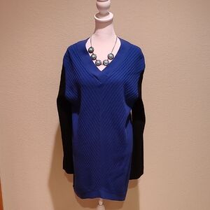 Robert Rodriguez Blue and Black V-Neck Sweater Dress Size L